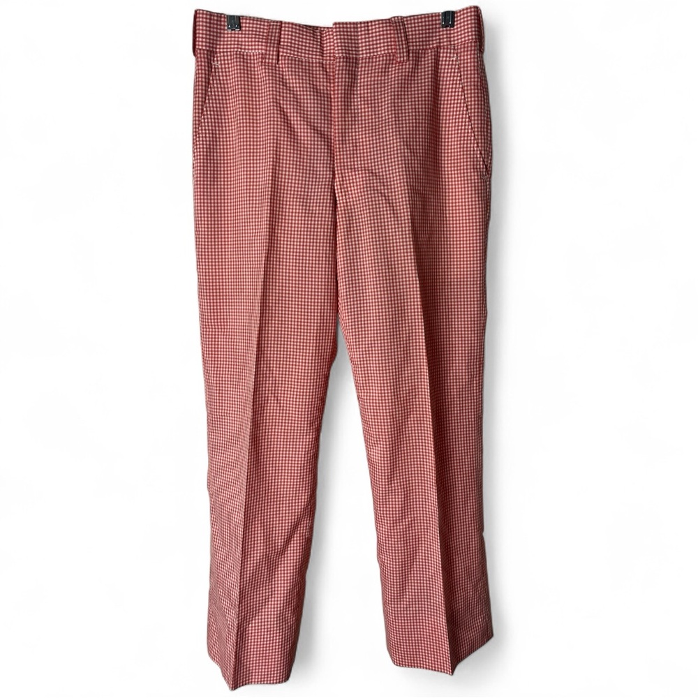 Vintage 60s Red Gingham High‎ Rise Trousers Slim Straight Mod Pants Unisex